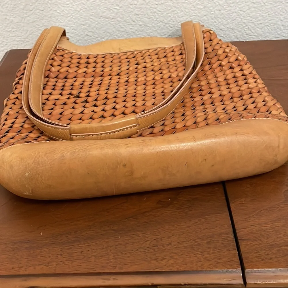 Woven Tan Leather Shoulder Bag